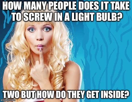 ditzy blonde | HOW MANY PEOPLE DOES IT TAKE TO SCREW IN A LIGHT BULB? TWO BUT HOW DO THEY GET INSIDE? | image tagged in ditzy blonde,memes | made w/ Imgflip meme maker