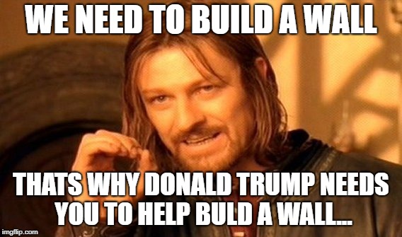 One Does Not Simply | WE NEED TO BUILD A WALL; THATS WHY DONALD TRUMP NEEDS YOU TO HELP BULD A WALL... | image tagged in memes,one does not simply | made w/ Imgflip meme maker