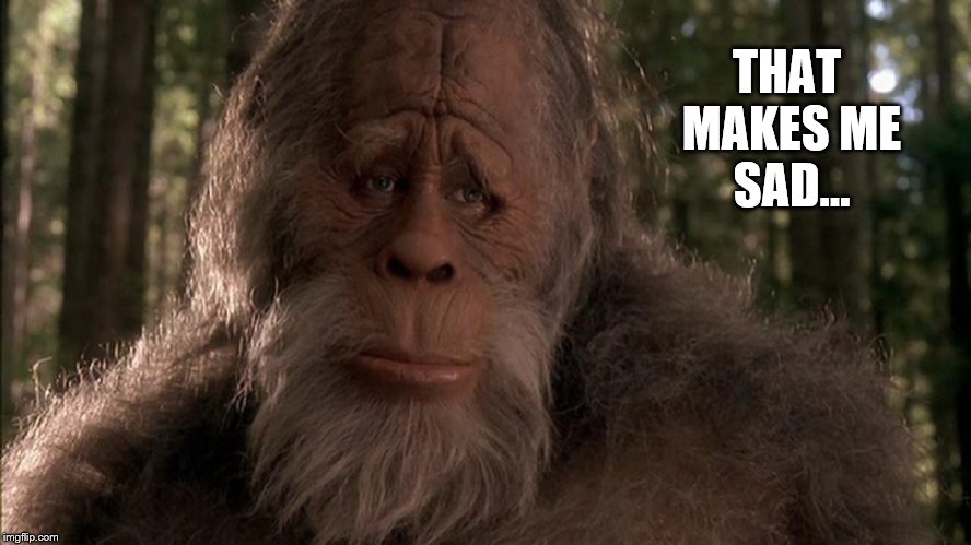 Harry Is Sad... | THAT MAKES ME SAD... | image tagged in harry and the hendersons,memes,sad face,harry is sad | made w/ Imgflip meme maker