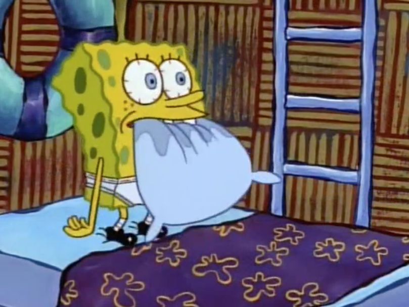High Quality Spongebob Eating Pillow in Bed Blank Meme Template