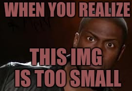 There needs to be a bigger version of this. |  WHEN YOU REALIZE; THIS IMG IS TOO SMALL | image tagged in memes,kevin hart the hell,image,small,funny | made w/ Imgflip meme maker