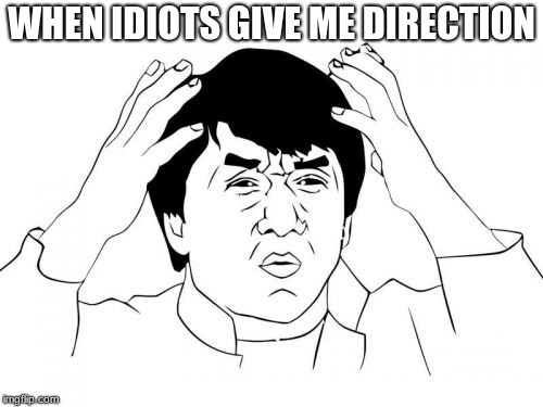 Jackie Chan WTF Meme | WHEN IDIOTS GIVE ME DIRECTION | image tagged in memes,jackie chan wtf | made w/ Imgflip meme maker