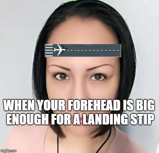 big forehead | WHEN YOUR FOREHEAD IS BIG ENOUGH FOR A LANDING STIP | image tagged in forehead,funny memes,airplane,ugly | made w/ Imgflip meme maker