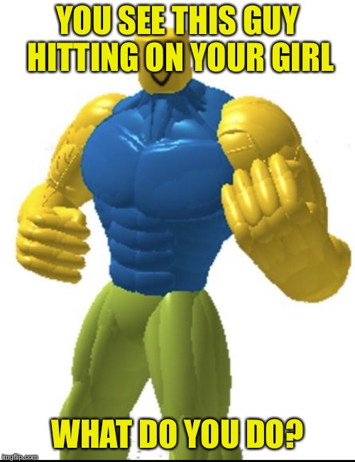  YOU SEE THIS GUY HITTING ON YOUR GIRL; WHAT DO YOU DO? | image tagged in roblox meme,roblox noob,triggered,punch,girlfriend | made w/ Imgflip meme maker