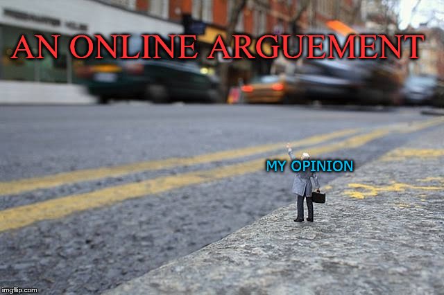 If you don't start the argument online, your opinion basically doesn't matter to them. | AN ONLINE ARGUEMENT; MY OPINION | image tagged in my opinion,online | made w/ Imgflip meme maker