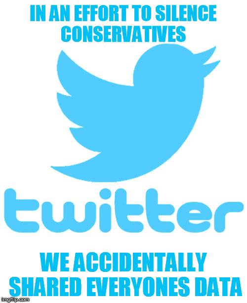 IN AN EFFORT TO SILENCE CONSERVATIVES; WE ACCIDENTALLY SHARED EVERYONES DATA | image tagged in twitter | made w/ Imgflip meme maker