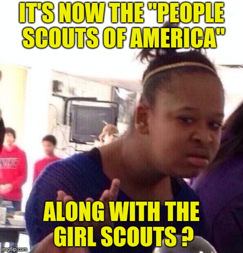 I think I'd rather live in the '90's , thank you  |  IT'S NOW THE "PEOPLE SCOUTS OF AMERICA"; ALONG WITH THE GIRL SCOUTS ? | image tagged in memes,black girl wat,boy scouts,girl scout cookies,harmless scout leader | made w/ Imgflip meme maker