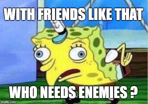 Mocking Spongebob Meme | WITH FRIENDS LIKE THAT WHO NEEDS ENEMIES ? | image tagged in memes,mocking spongebob | made w/ Imgflip meme maker