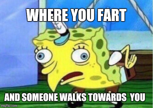 Mocking Spongebob | WHERE YOU FART; AND SOMEONE WALKS TOWARDS  YOU | image tagged in memes,mocking spongebob | made w/ Imgflip meme maker