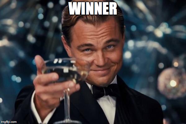 Leonardo Dicaprio Cheers Meme | WINNER | image tagged in memes,leonardo dicaprio cheers | made w/ Imgflip meme maker