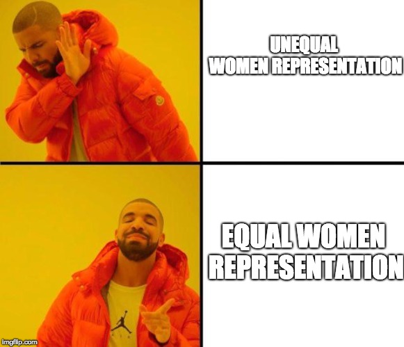 Women Representation | UNEQUAL WOMEN REPRESENTATION; EQUAL WOMEN REPRESENTATION | image tagged in drake meme,women rights,memes,gender equality | made w/ Imgflip meme maker