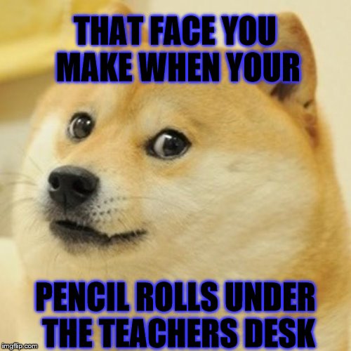 Doge Meme | THAT FACE YOU MAKE WHEN YOUR; PENCIL ROLLS UNDER THE TEACHERS DESK | image tagged in memes,doge | made w/ Imgflip meme maker