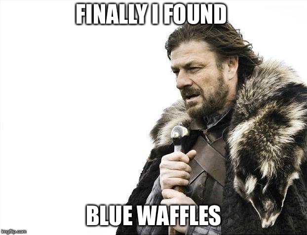 Brace Yourselves X is Coming Meme | FINALLY I FOUND; BLUE WAFFLES | image tagged in memes,brace yourselves x is coming | made w/ Imgflip meme maker