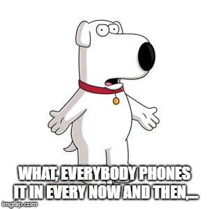 Family Guy Brian Meme | WHAT, EVERYBODY PHONES IT IN EVERY NOW AND THEN,... | image tagged in memes,family guy brian | made w/ Imgflip meme maker