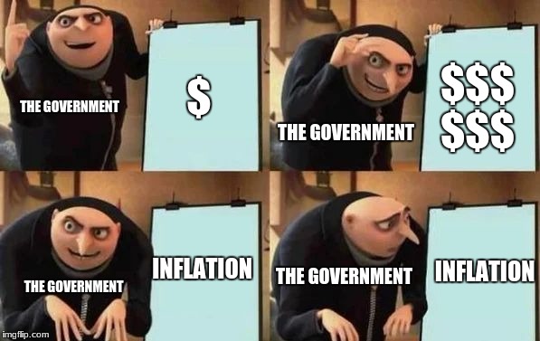 Gru's Plan Meme | $; $$$ $$$; THE GOVERNMENT; THE GOVERNMENT; INFLATION; INFLATION; THE GOVERNMENT; THE GOVERNMENT | image tagged in gru's plan | made w/ Imgflip meme maker