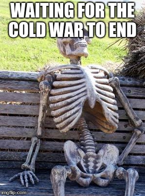Waiting Skeleton | WAITING FOR THE COLD WAR TO END | image tagged in memes,waiting skeleton | made w/ Imgflip meme maker
