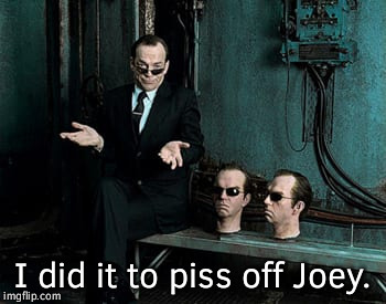 I did it to piss off Joey. | made w/ Imgflip meme maker