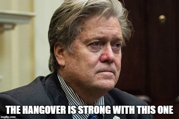 THE HANGOVER IS STRONG WITH THIS ONE | image tagged in politics,steve bannon | made w/ Imgflip meme maker