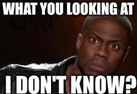 Kevin Hart | WHAT YOU LOOKING AT; I DON'T KNOW? | image tagged in memes,kevin hart the hell | made w/ Imgflip meme maker
