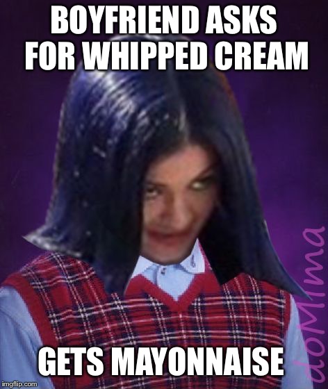 Bad Luck Mima | BOYFRIEND ASKS FOR WHIPPED CREAM GETS MAYONNAISE | image tagged in bad luck mima | made w/ Imgflip meme maker