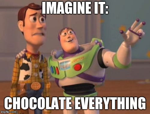 X, X Everywhere | IMAGINE IT:; CHOCOLATE EVERYTHING | image tagged in memes,x x everywhere | made w/ Imgflip meme maker