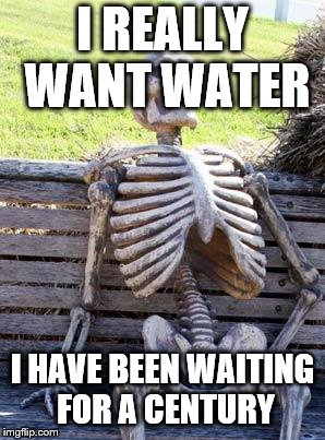 Waiting Skeleton | I REALLY WANT WATER; I HAVE BEEN WAITING FOR A CENTURY | image tagged in memes,waiting skeleton | made w/ Imgflip meme maker