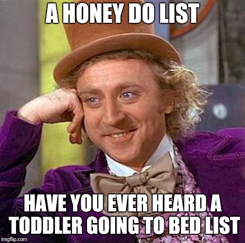 Creepy Condescending Wonka Meme | A HONEY DO LIST; HAVE YOU EVER HEARD A TODDLER GOING TO BED LIST | image tagged in memes,creepy condescending wonka | made w/ Imgflip meme maker