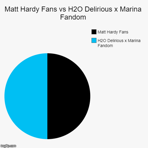 Matt Hardy Fans vs H2O Delirious x Marina Fandom | Matt Hardy Fans vs H2O Delirious x Marina Fandom | H2O Delirious x Marina Fandom, Matt Hardy Fans | image tagged in funny,pie charts,matt hardy,h2o delirious,marina | made w/ Imgflip chart maker