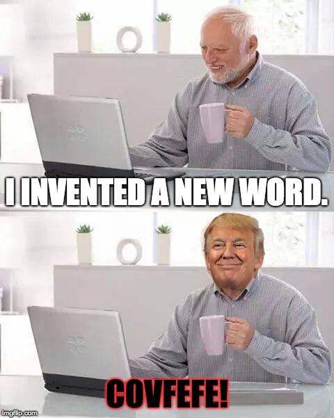 That Word . . . | I INVENTED A NEW WORD. COVFEFE! | image tagged in memes,hide the pain harold | made w/ Imgflip meme maker