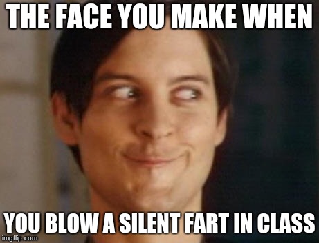 Silent Farts | THE FACE YOU MAKE WHEN; YOU BLOW A SILENT FART IN CLASS | image tagged in memes,spiderman peter parker,farts | made w/ Imgflip meme maker