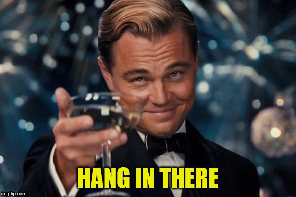 Leonardo Dicaprio Cheers Meme | HANG IN THERE | image tagged in memes,leonardo dicaprio cheers | made w/ Imgflip meme maker