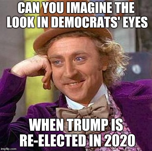 Creepy Condescending Wonka Meme | CAN YOU IMAGINE THE LOOK IN DEMOCRATS' EYES; WHEN TRUMP IS RE-ELECTED IN 2020 | image tagged in memes,creepy condescending wonka | made w/ Imgflip meme maker