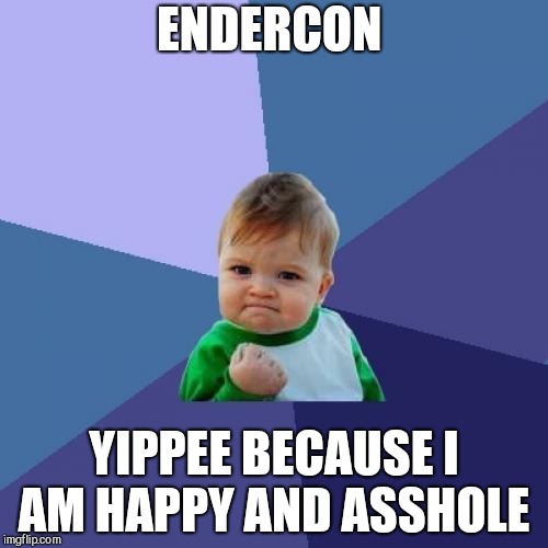 Success Kid | ENDERCON; YIPPEE BECAUSE I AM HAPPY AND ASSHOLE | image tagged in memes,success kid | made w/ Imgflip meme maker