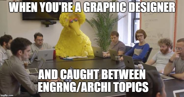 big bird | WHEN YOU'RE A GRAPHIC DESIGNER; AND CAUGHT BETWEEN ENGRNG/ARCHI TOPICS | image tagged in big bird | made w/ Imgflip meme maker