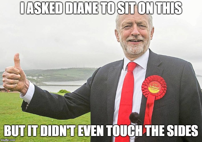 I ASKED DIANE TO SIT ON THIS; BUT IT DIDN'T EVEN TOUCH THE SIDES | image tagged in jeremy corbyn | made w/ Imgflip meme maker
