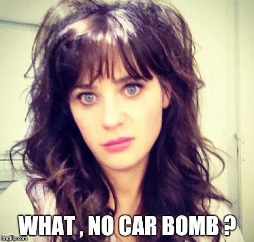 Zooey Deschanel | WHAT , NO CAR BOMB ? | image tagged in zooey deschanel | made w/ Imgflip meme maker