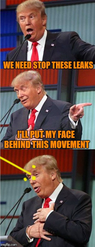 From Russia (Hooker) With Love | WE NEED STOP THESE LEAKS; I'LL PUT MY FACE BEHIND THIS MOVEMENT; _______; . "; " | image tagged in bad pun trump | made w/ Imgflip meme maker
