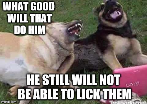 WHAT GOOD WILL THAT DO HIM HE STILL WILL NOT BE ABLE TO LICK THEM | made w/ Imgflip meme maker