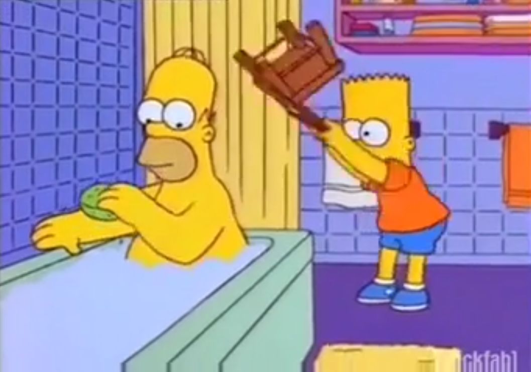 Homer, chair, Bart Blank Meme Template