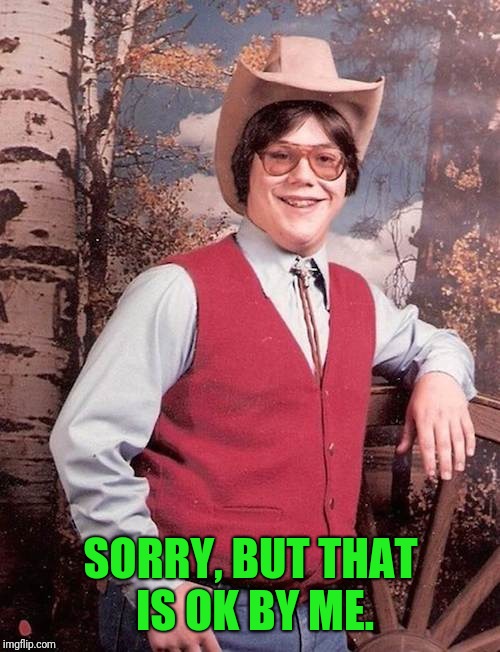 Confident Cowboy Kid | SORRY, BUT THAT IS OK BY ME. | image tagged in confident cowboy kid | made w/ Imgflip meme maker