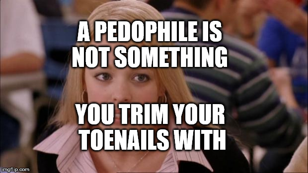 Its Not Going To Happen Meme | A PEDOPHILE IS NOT SOMETHING; YOU TRIM YOUR TOENAILS WITH | image tagged in memes,its not going to happen | made w/ Imgflip meme maker