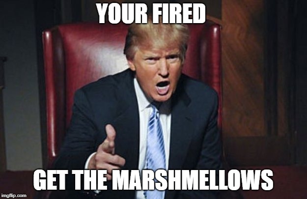 your fired | YOUR FIRED; GET THE MARSHMELLOWS | image tagged in your fired | made w/ Imgflip meme maker