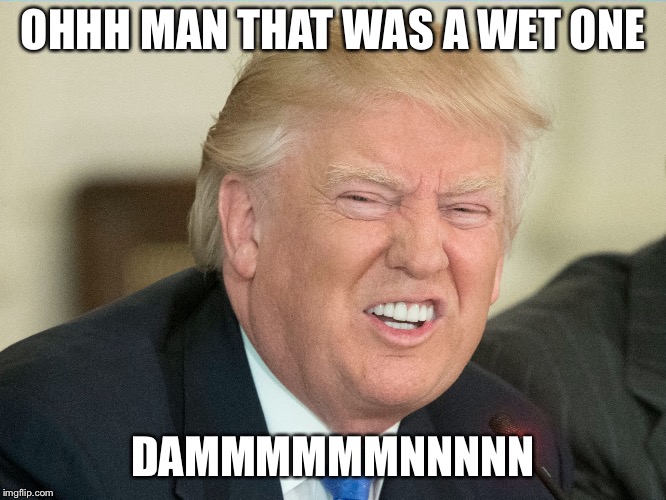 OHHH MAN THAT WAS A WET ONE; DAMMMMMMNNNNN | image tagged in donald trump,fart | made w/ Imgflip meme maker