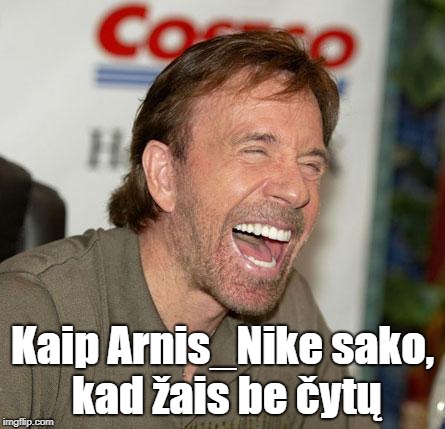 Chuck Norris Laughing Meme | Kaip Arnis_Nike sako, kad žais be čytų | image tagged in memes,chuck norris laughing,chuck norris | made w/ Imgflip meme maker