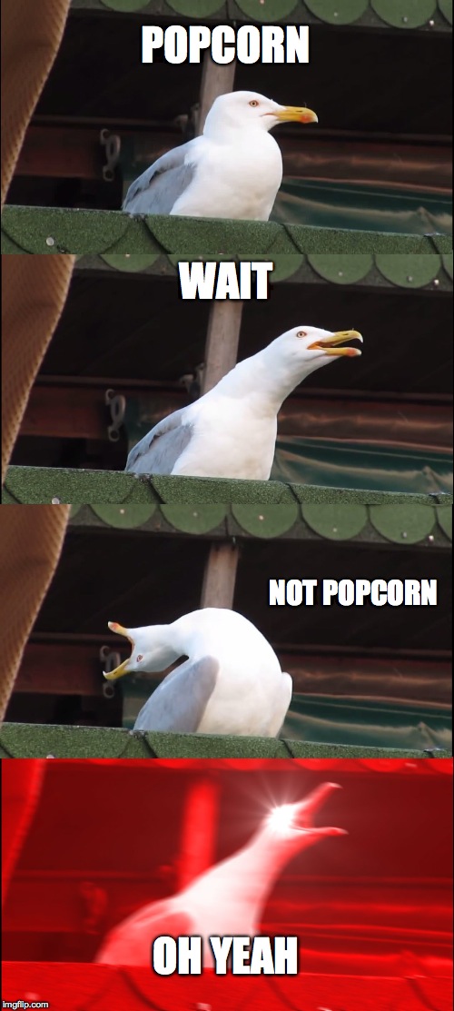 Inhaling Seagull Meme | POPCORN; WAIT; NOT POPCORN; OH YEAH | image tagged in memes,inhaling seagull | made w/ Imgflip meme maker