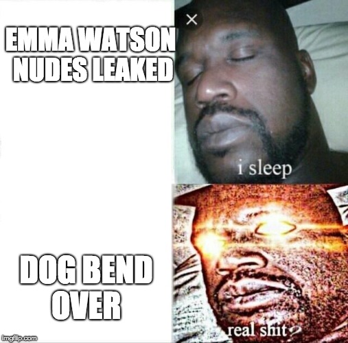 Sleeping Shaq | EMMA WATSON 
NUDES LEAKED; DOG BEND OVER | image tagged in memes,sleeping shaq | made w/ Imgflip meme maker
