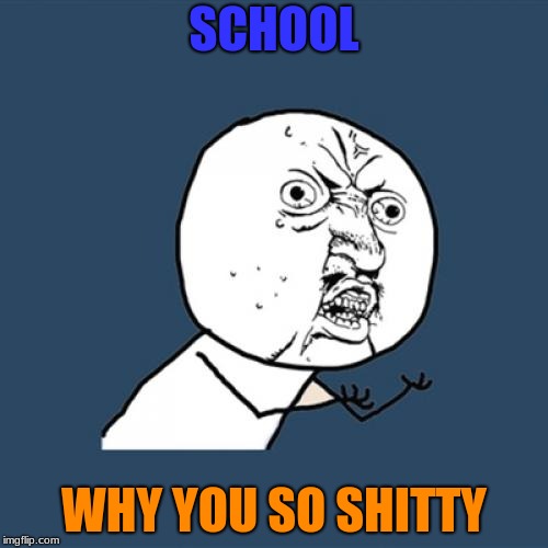 Y U No Meme | SCHOOL; WHY YOU SO SHITTY | image tagged in memes,y u no | made w/ Imgflip meme maker