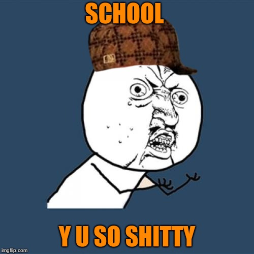 Y U No Meme | SCHOOL; Y U SO SHITTY | image tagged in memes,y u no,scumbag | made w/ Imgflip meme maker