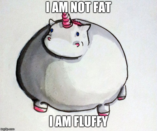 I AM NOT FAT; I AM FLUFFY | image tagged in fat unicorn | made w/ Imgflip meme maker
