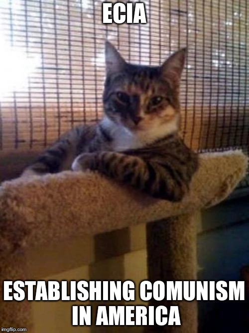 The Most Interesting Cat In The World | ECIA; ESTABLISHING COMUNISM IN AMERICA | image tagged in memes,the most interesting cat in the world | made w/ Imgflip meme maker